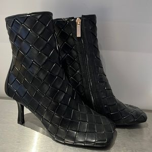 Asos black woven medium heel boots